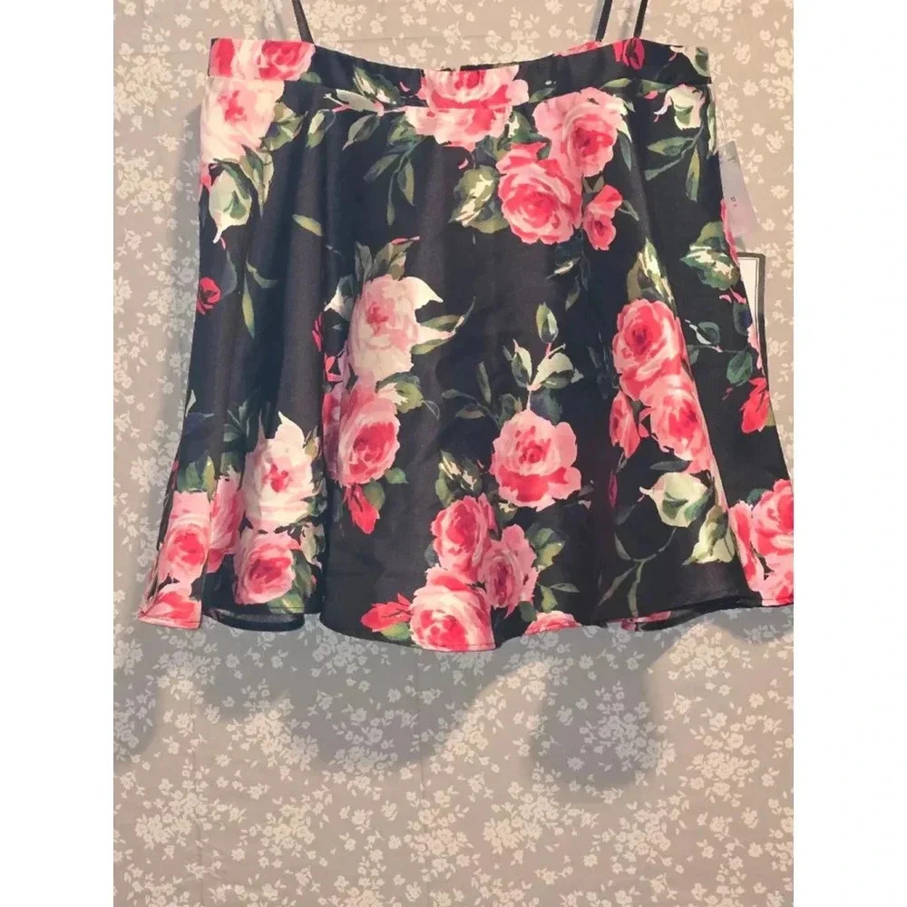 Women's City Studio Skirt, Size 15, Black and Pink Floral Skirt only